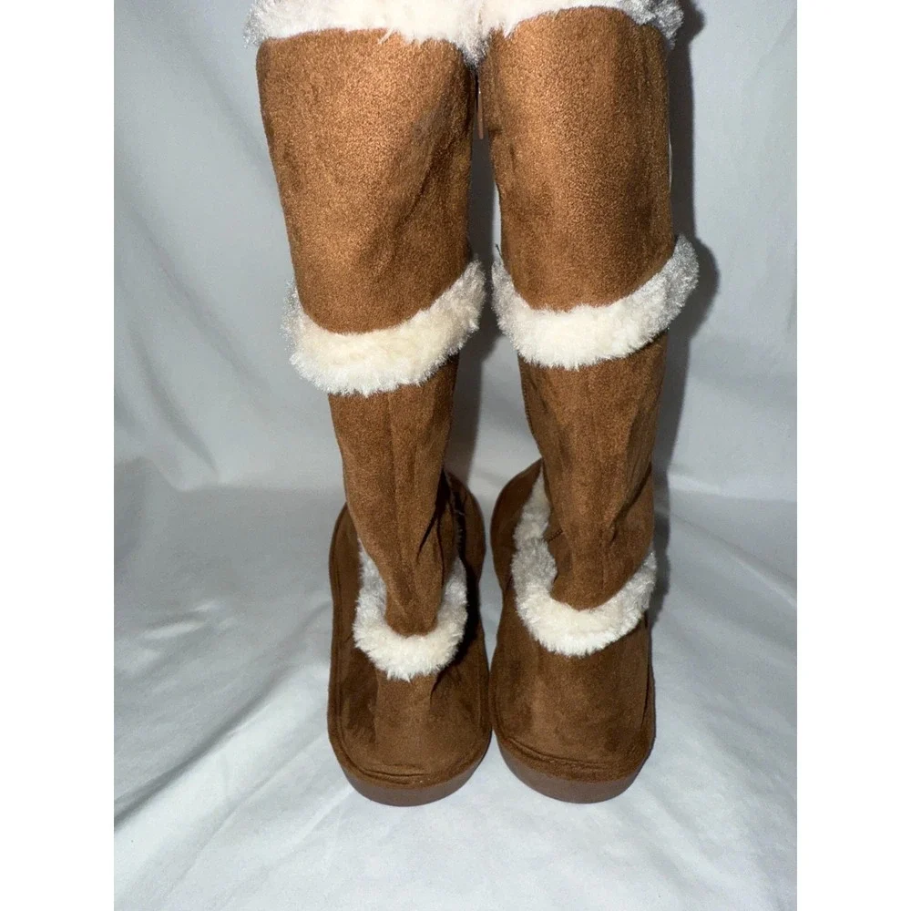 Michael Kors Nevermind Girls Boots 4 Brown Camel Suede Faux Fur Side Zip Boots